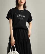 K2KGS44029 a.v.v(アー・ヴェ・ヴェ) フレンチロゴプリントランドヘムTシャツ ブラック
