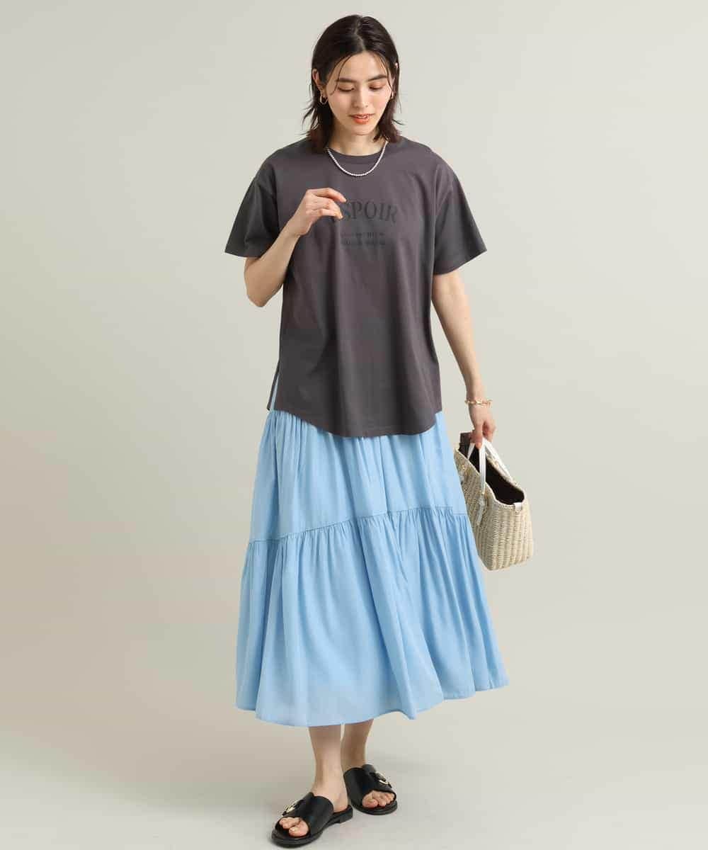 K2KGS44029 a.v.v(アー・ヴェ・ヴェ) フレンチロゴプリントランドヘムTシャツ ブラック
