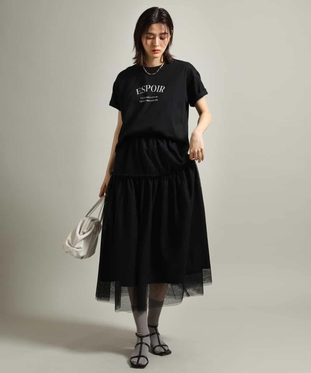 K2KGS44029 a.v.v(アー・ヴェ・ヴェ) フレンチロゴプリントランドヘムTシャツ ブラック