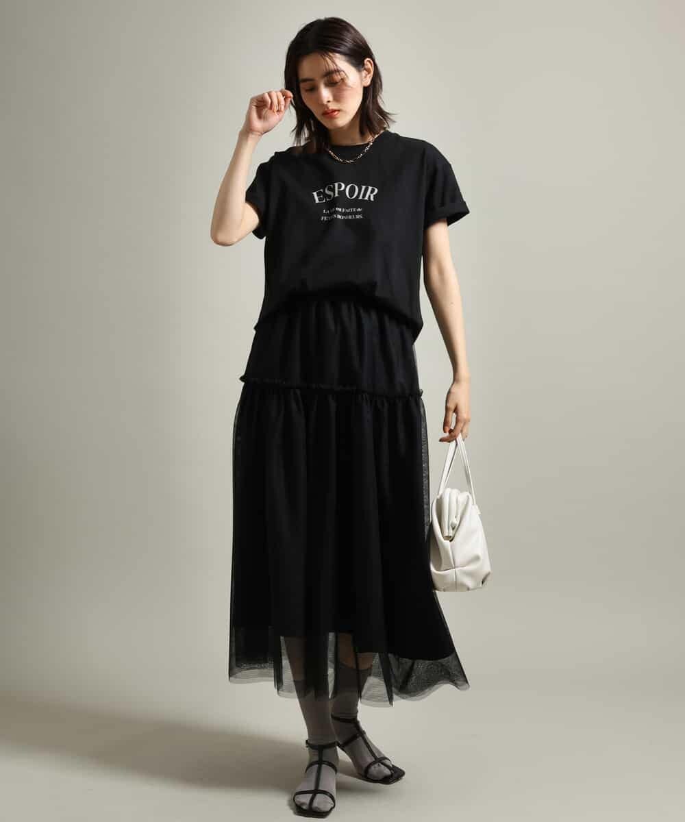 K2KGS44029 a.v.v(アー・ヴェ・ヴェ) フレンチロゴプリントランドヘムTシャツ ブラック