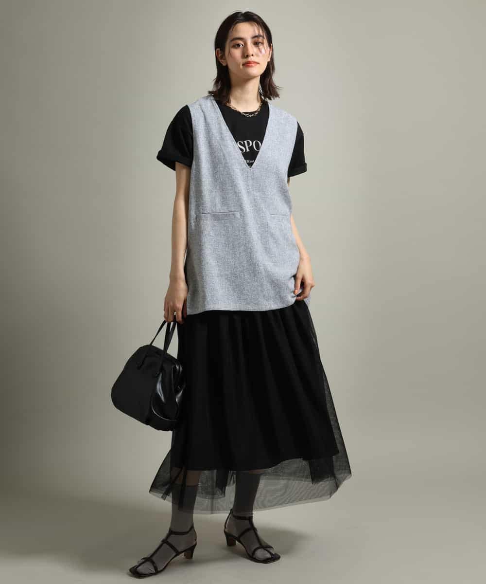 K2KGS44029 a.v.v(アー・ヴェ・ヴェ) フレンチロゴプリントランドヘムTシャツ ブラック