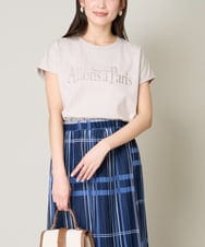 K2KGV46029 a.v.v(アー・ヴェ・ヴェ) フレンチスリーブ刺繍ロゴTシャツ グレージュ