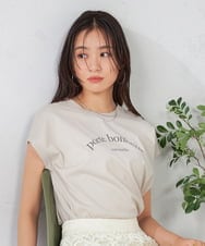 K2KHA46034 a.v.v(アー・ヴェ・ヴェ) 【コットン100%】フレンチスリーブロゴTシャツ グレージュ
