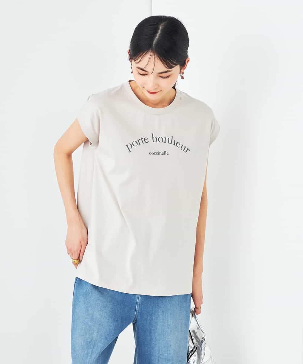 K2KHA46034 a.v.v(アー・ヴェ・ヴェ) 【コットン100%】フレンチスリーブロゴTシャツ グレージュ