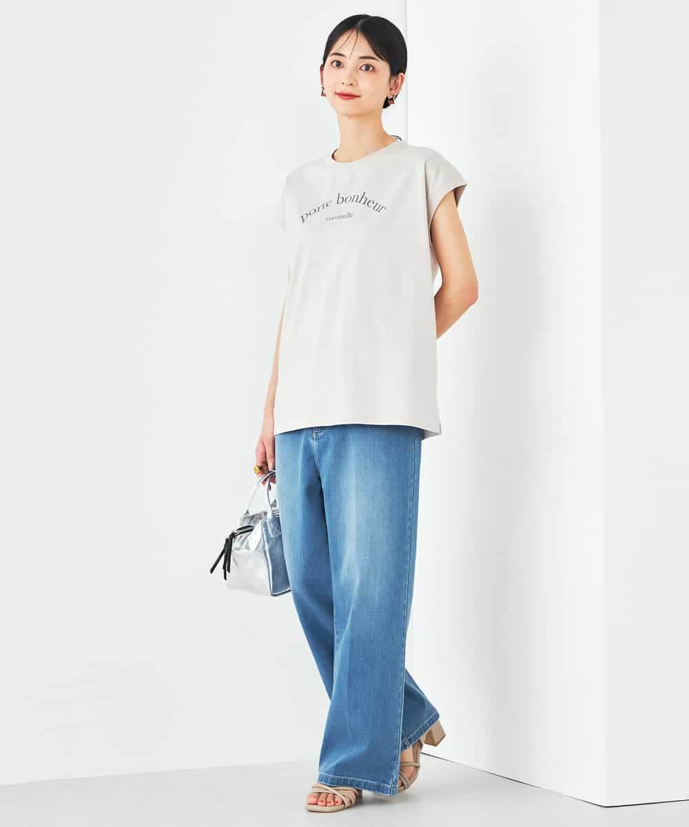 K2KHA46034 a.v.v(アー・ヴェ・ヴェ) 【コットン100%】フレンチスリーブロゴTシャツ グレージュ