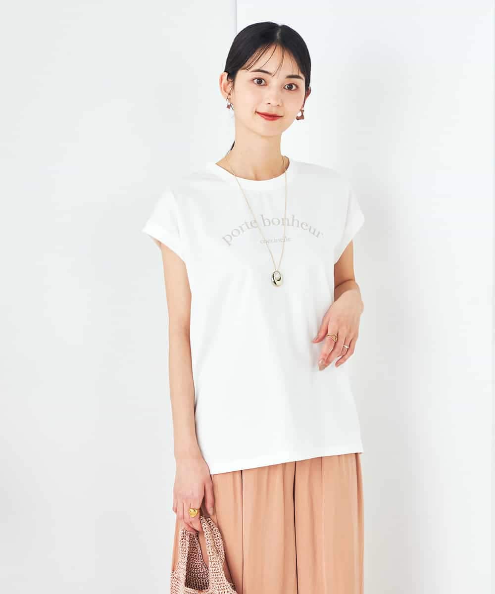 K2KHA46034 a.v.v(アー・ヴェ・ヴェ) 【コットン100%】フレンチスリーブロゴTシャツ グレージュ