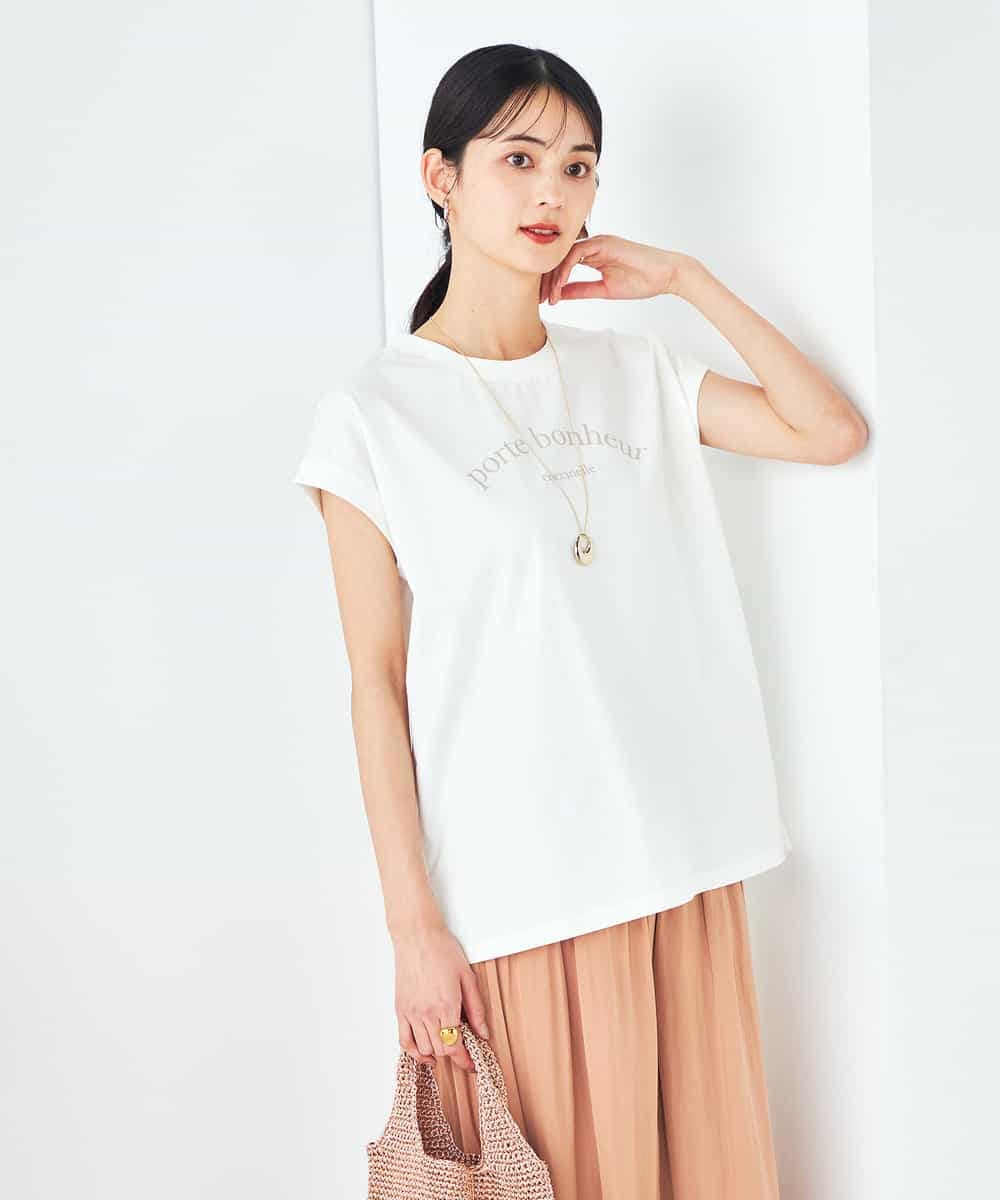 K2KHA46034 a.v.v(アー・ヴェ・ヴェ) 【コットン100%】フレンチスリーブロゴTシャツ グレージュ