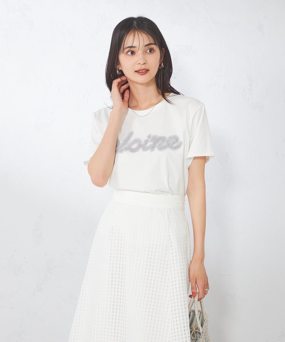 K2KHA59039 a.v.v(アー・ヴェ・ヴェ) 【コットン100%】チュールロゴ刺繍Tシャツ ホワイト