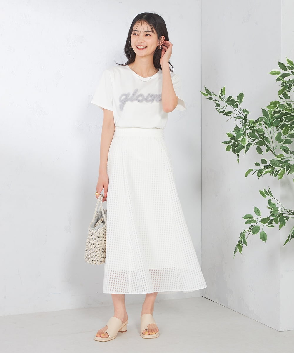 K2KHA59039 a.v.v(アー・ヴェ・ヴェ) 【コットン100%】チュールロゴ刺繍Tシャツ ホワイト