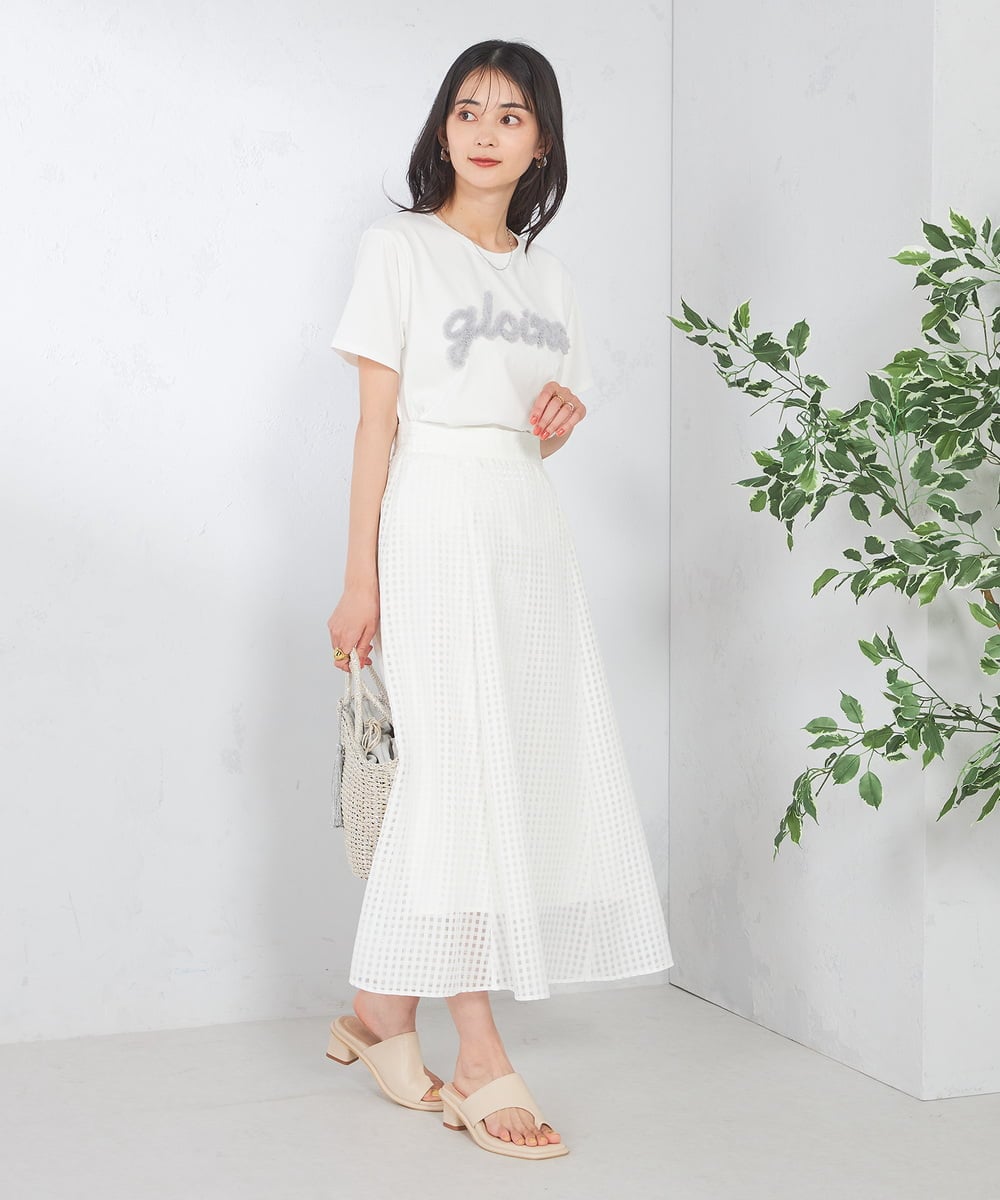K2KHA59039 a.v.v(アー・ヴェ・ヴェ) 【コットン100%】チュールロゴ刺繍Tシャツ ホワイト