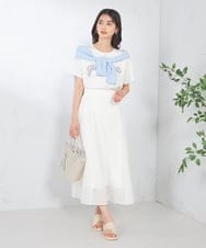 K2KHA59039 a.v.v(アー・ヴェ・ヴェ) 【コットン100%】チュールロゴ刺繍Tシャツ ホワイト