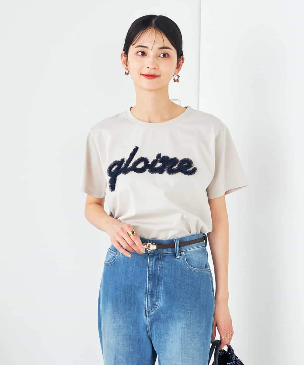 K2KHA59039 a.v.v(アー・ヴェ・ヴェ) 【コットン100%】チュールロゴ刺繍Tシャツ ホワイト