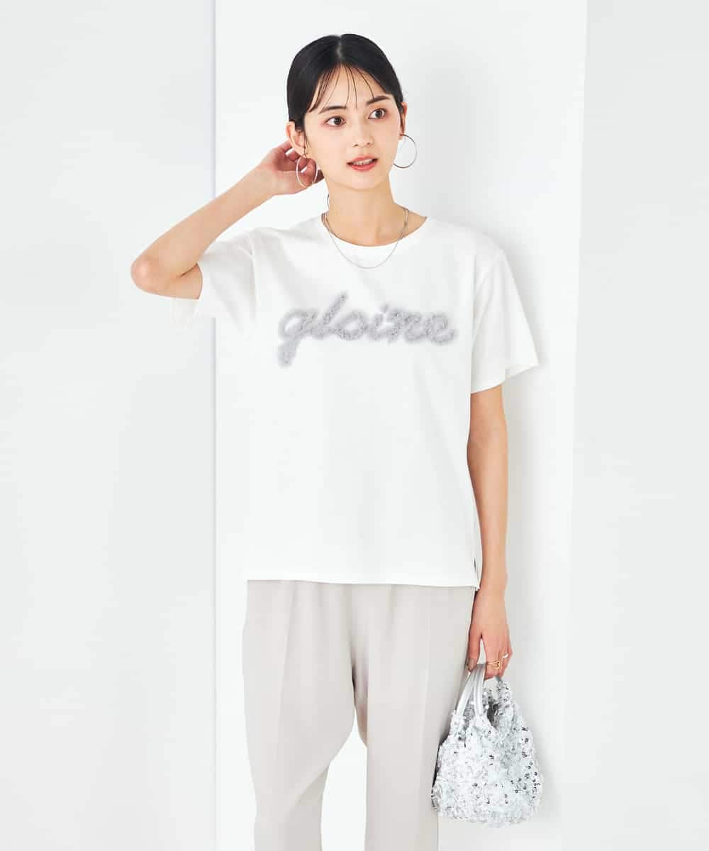 K2KHA59039 a.v.v(アー・ヴェ・ヴェ) 【コットン100%】チュールロゴ刺繍Tシャツ ホワイト