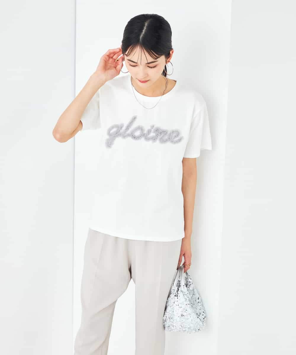 K2KHA59039 a.v.v(アー・ヴェ・ヴェ) 【コットン100%】チュールロゴ刺繍Tシャツ ホワイト