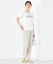 K2KHA59039 a.v.v(アー・ヴェ・ヴェ) 【コットン100%】チュールロゴ刺繍Tシャツ ホワイト
