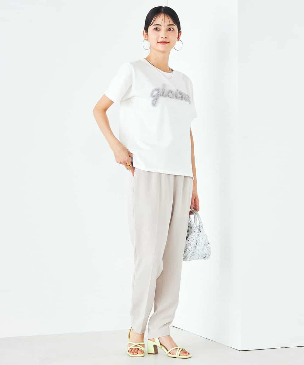 K2KHA59039 a.v.v(アー・ヴェ・ヴェ) 【コットン100%】チュールロゴ刺繍Tシャツ ホワイト