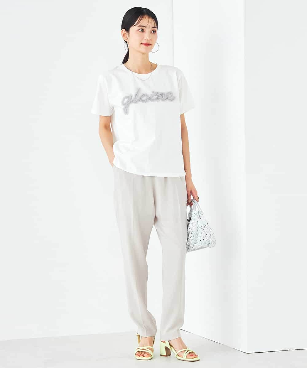 K2KHA59039 a.v.v(アー・ヴェ・ヴェ) 【コットン100%】チュールロゴ刺繍Tシャツ ホワイト