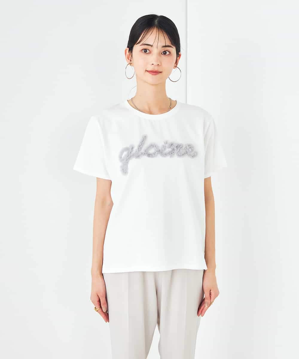 K2KHA59039 a.v.v(アー・ヴェ・ヴェ) 【コットン100%】チュールロゴ刺繍Tシャツ ホワイト