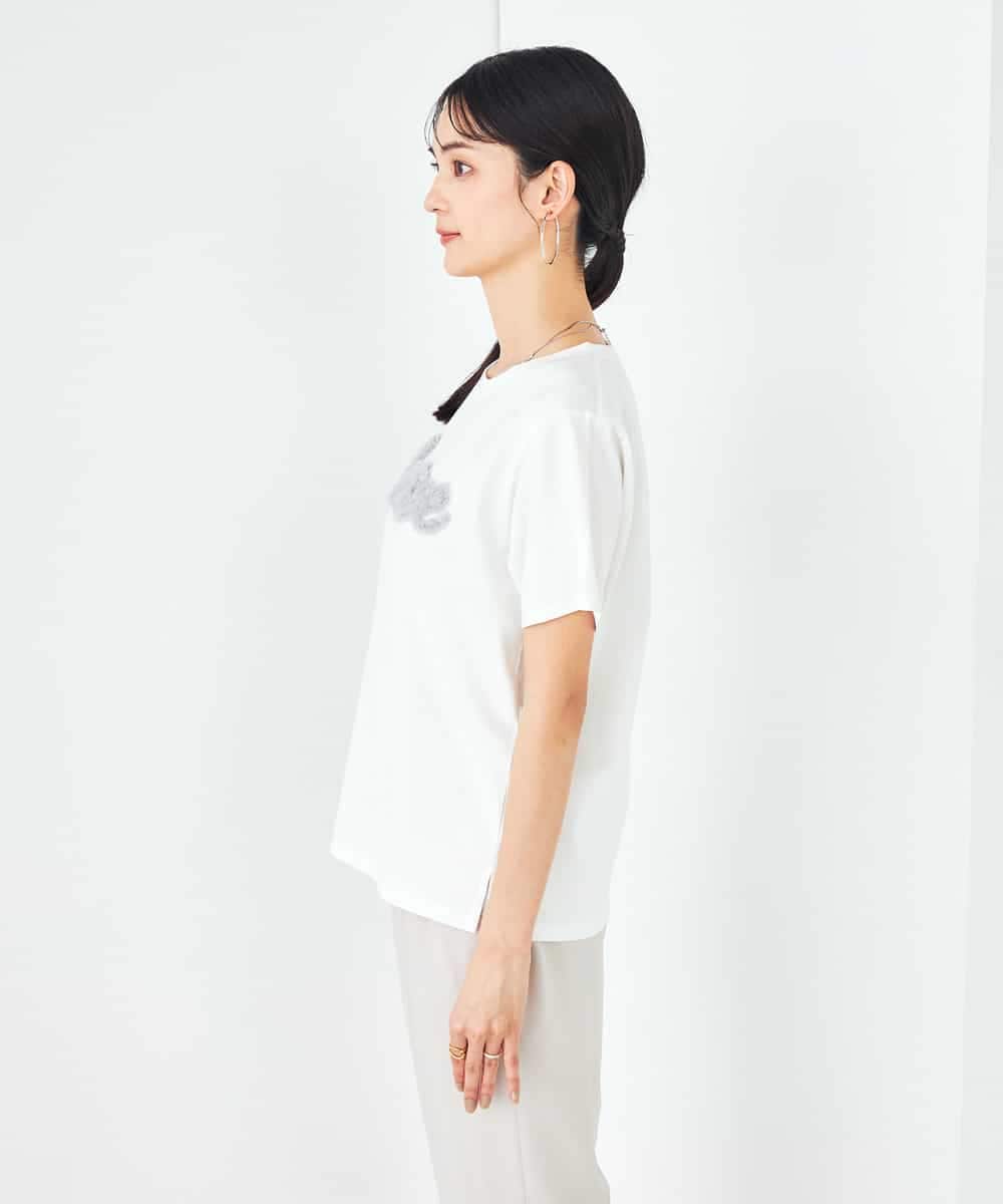 K2KHA59039 a.v.v(アー・ヴェ・ヴェ) 【コットン100%】チュールロゴ刺繍Tシャツ ホワイト