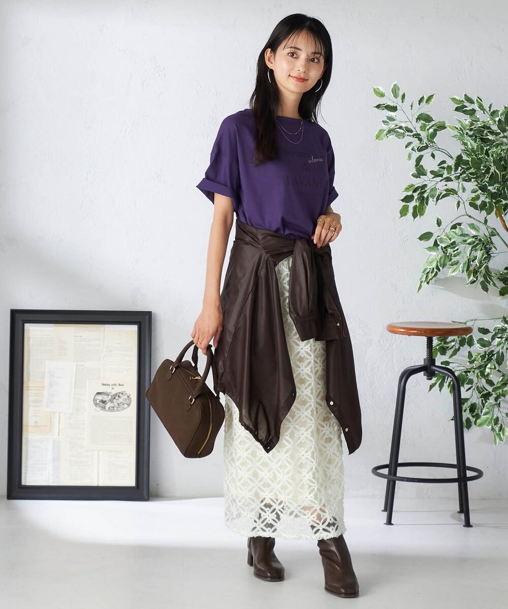 K2KHA68034 a.v.v(アー・ヴェ・ヴェ) 【接触冷感/UVカット】ボートネックロゴTシャツ ピンク