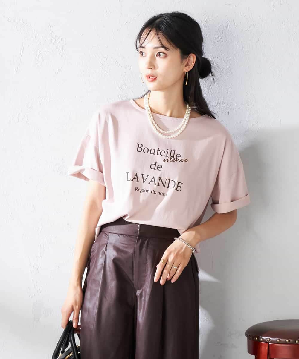 K2KHA68034 a.v.v(アー・ヴェ・ヴェ) 【接触冷感/UVカット】ボートネックロゴTシャツ ピンク