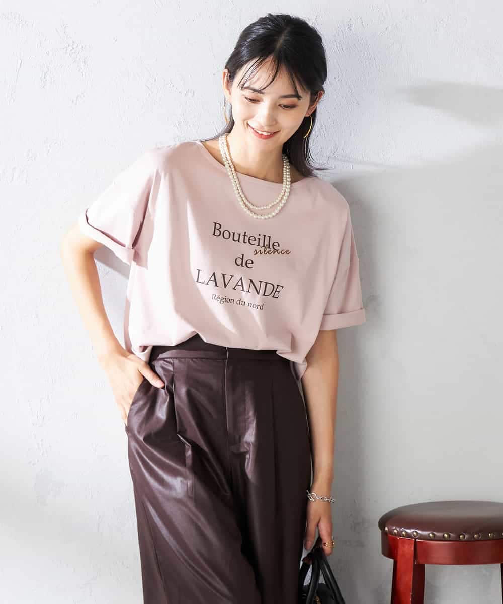 K2KHA68034 a.v.v(アー・ヴェ・ヴェ) 【接触冷感/UVカット】ボートネックロゴTシャツ ピンク