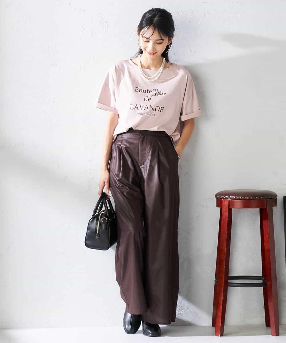 K2KHA68034 a.v.v(アー・ヴェ・ヴェ) 【接触冷感/UVカット】ボートネックロゴTシャツ ピンク