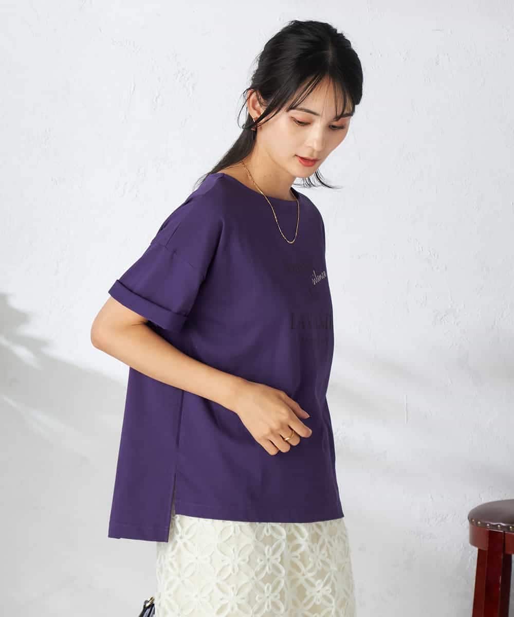 K2KHA68034 a.v.v(アー・ヴェ・ヴェ) 【接触冷感/UVカット】ボートネックロゴTシャツ ピンク