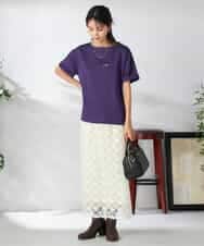 K2KHA68034 a.v.v(アー・ヴェ・ヴェ) 【接触冷感/UVカット】ボートネックロゴTシャツ ピンク
