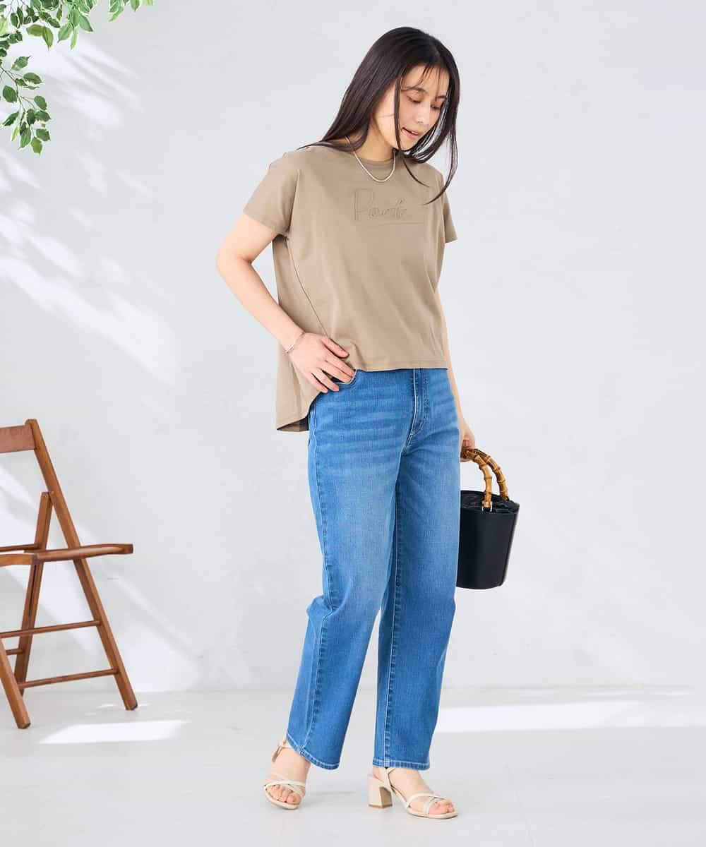 K2KHD45035 a.v.v(アー・ヴェ・ヴェ) 【接触冷感/UVカット】バックタックエンボスロゴＴシャツ ベージュ