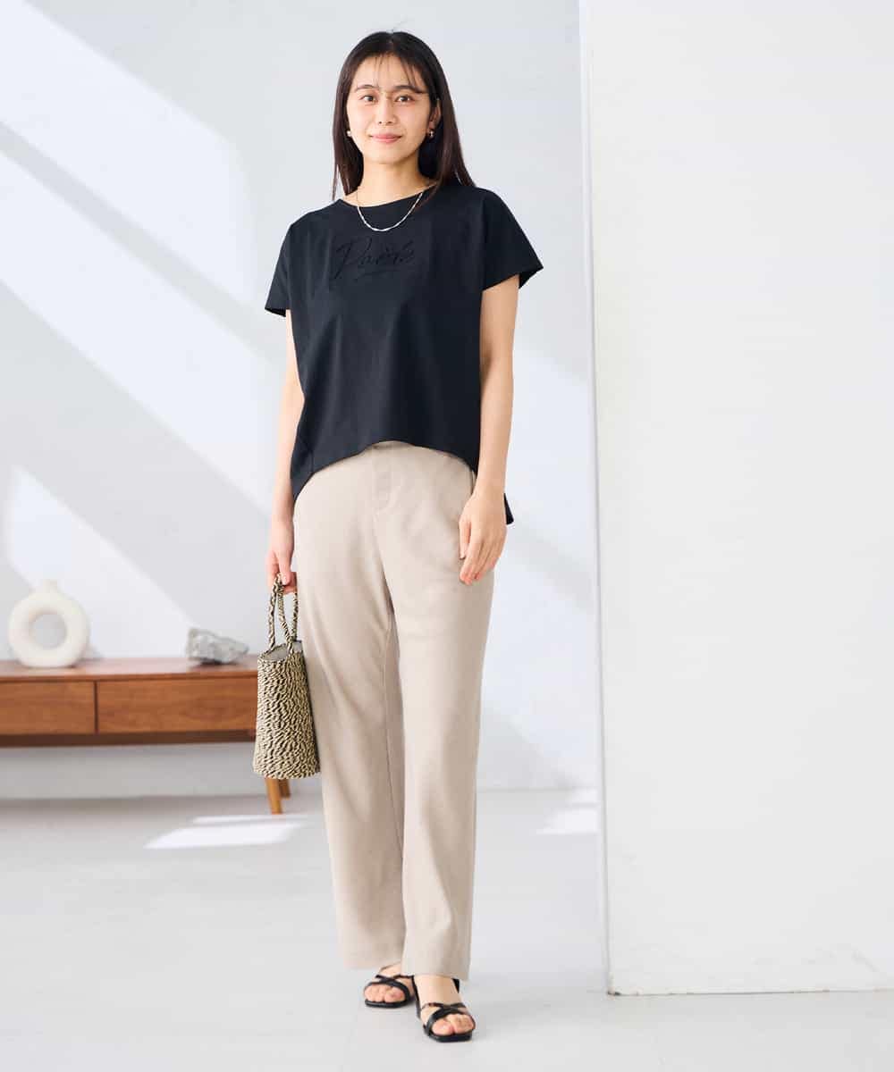 K2KHD45035 a.v.v(アー・ヴェ・ヴェ) 【接触冷感/UVカット】バックタックエンボスロゴＴシャツ ベージュ