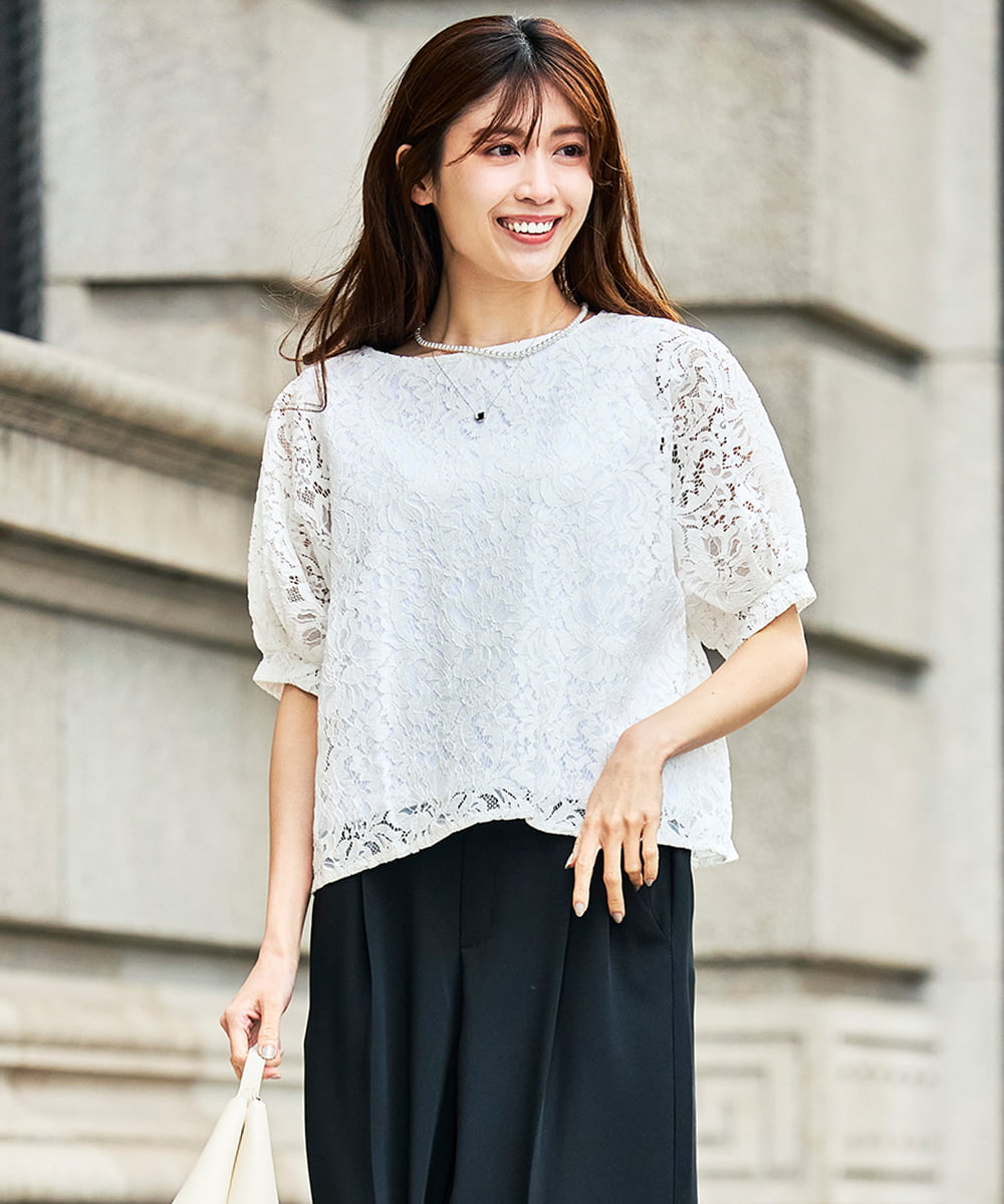 K2KHD47054 a.v.v(アー・ヴェ・ヴェ) レースドルマンカットソー ホワイト