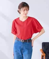 K2KHD51034 a.v.v(アー・ヴェ・ヴェ) 【接触冷感/UVカット】タックスリーブVネックカットソー アイボリー