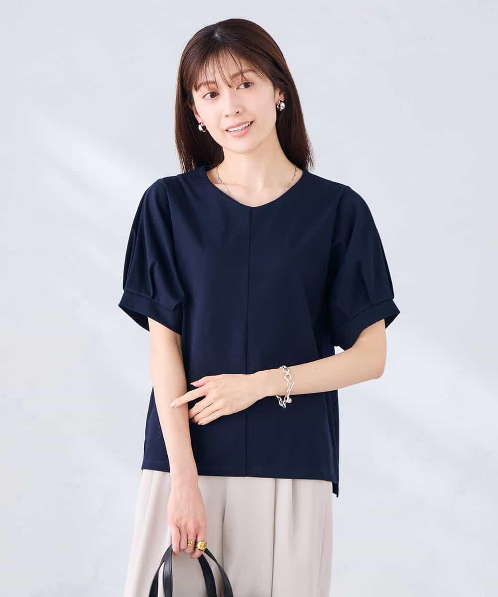 K2KHD51034 a.v.v(アー・ヴェ・ヴェ) 【接触冷感/UVカット】タックスリーブVネックカットソー アイボリー