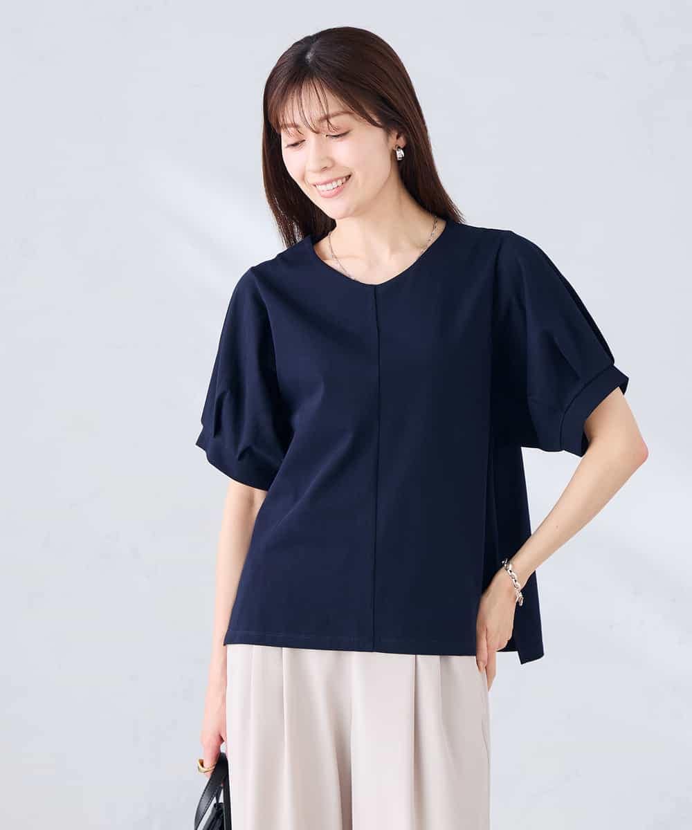 K2KHD51034 a.v.v(アー・ヴェ・ヴェ) 【接触冷感/UVカット】タックスリーブVネックカットソー アイボリー