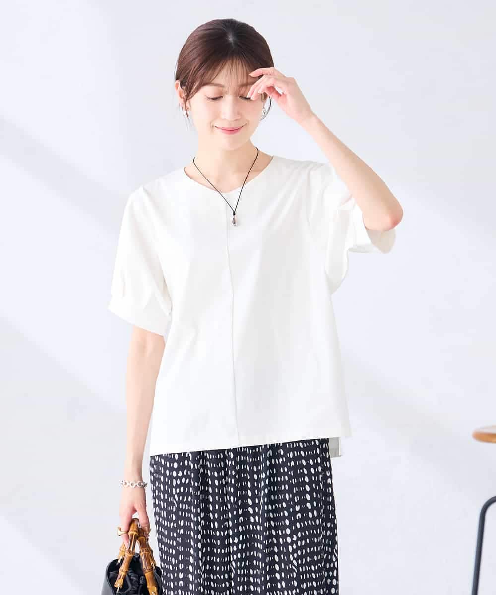 K2KHD51034 a.v.v(アー・ヴェ・ヴェ) 【接触冷感/UVカット】タックスリーブVネックカットソー アイボリー