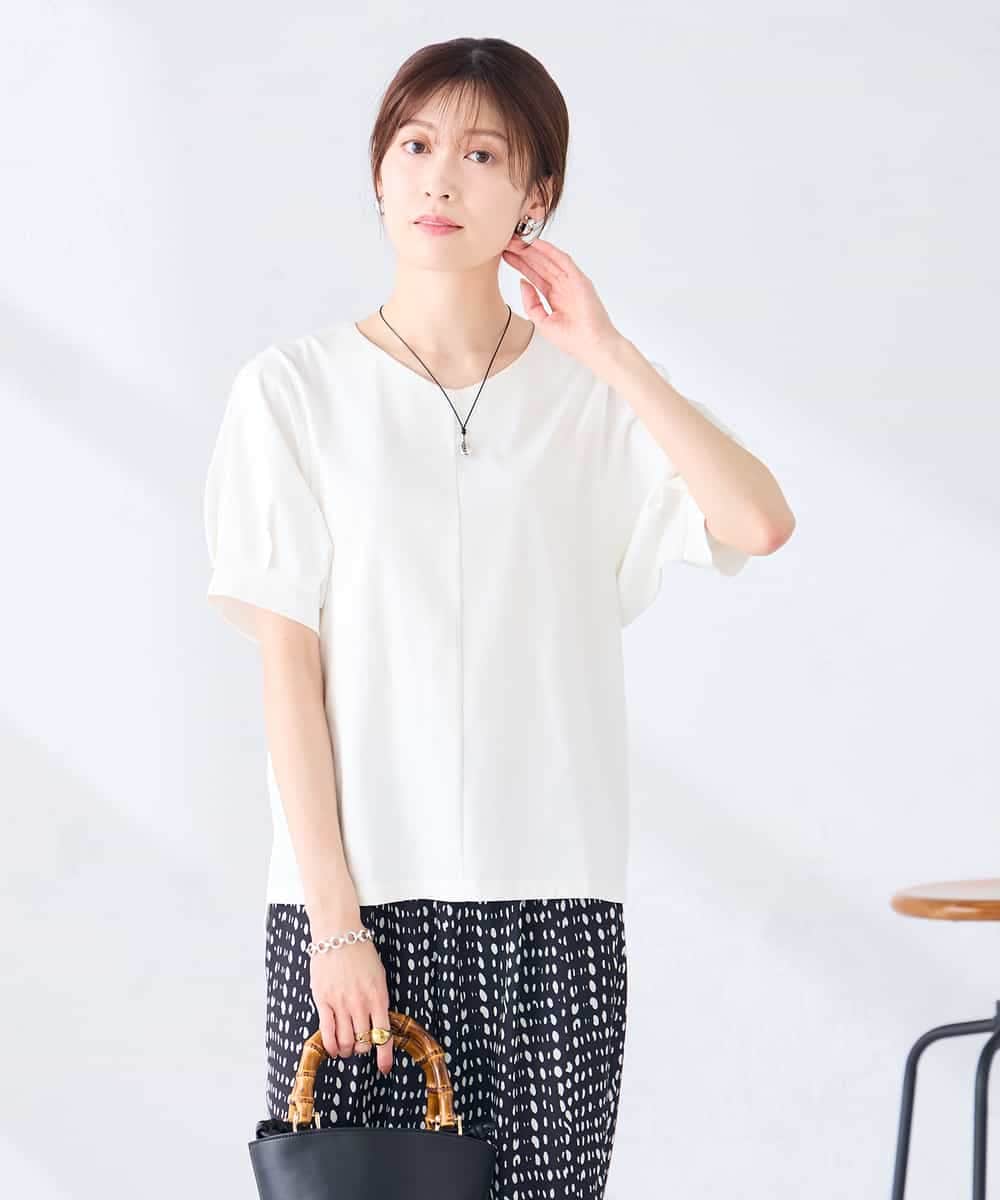 K2KHD51034 a.v.v(アー・ヴェ・ヴェ) 【接触冷感/UVカット】タックスリーブVネックカットソー アイボリー