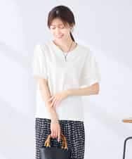 K2KHD51034 a.v.v(アー・ヴェ・ヴェ) 【接触冷感/UVカット】タックスリーブVネックカットソー アイボリー