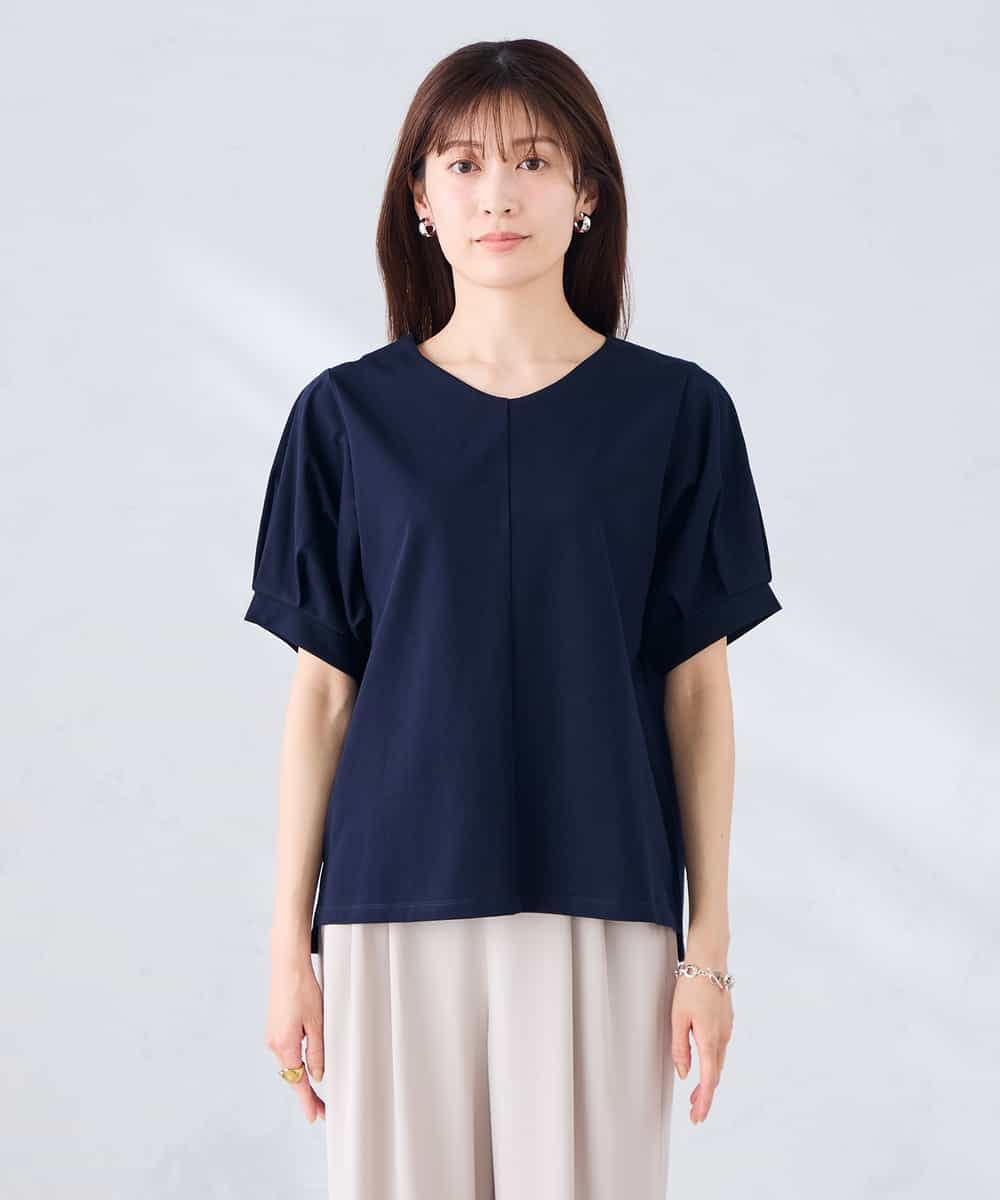 K2KHD51034 a.v.v(アー・ヴェ・ヴェ) 【接触冷感/UVカット】タックスリーブVネックカットソー アイボリー