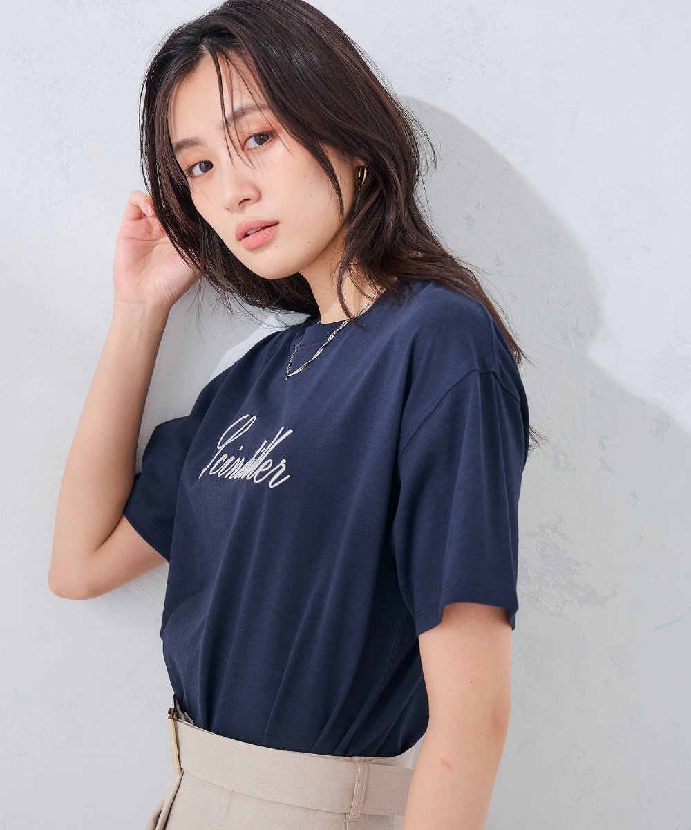 K2KHD55029 a.v.v(アー・ヴェ・ヴェ) 【接触冷感/UVカット/コットン100%】ロゴゆるTシャツ ネイビー