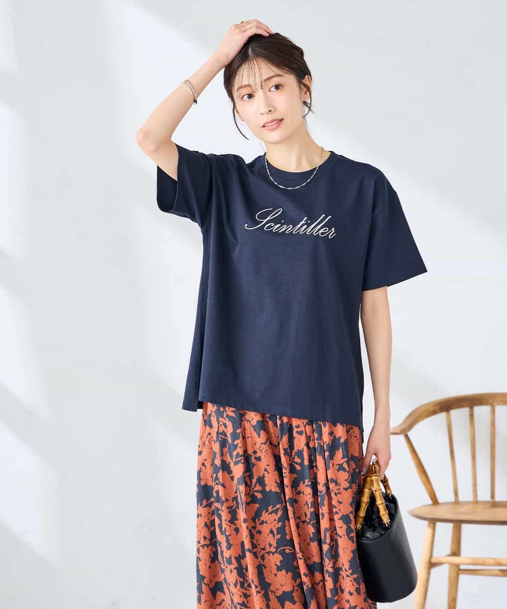 K2KHD55029 a.v.v(アー・ヴェ・ヴェ) 【接触冷感/UVカット/コットン100%】ロゴゆるTシャツ ネイビー