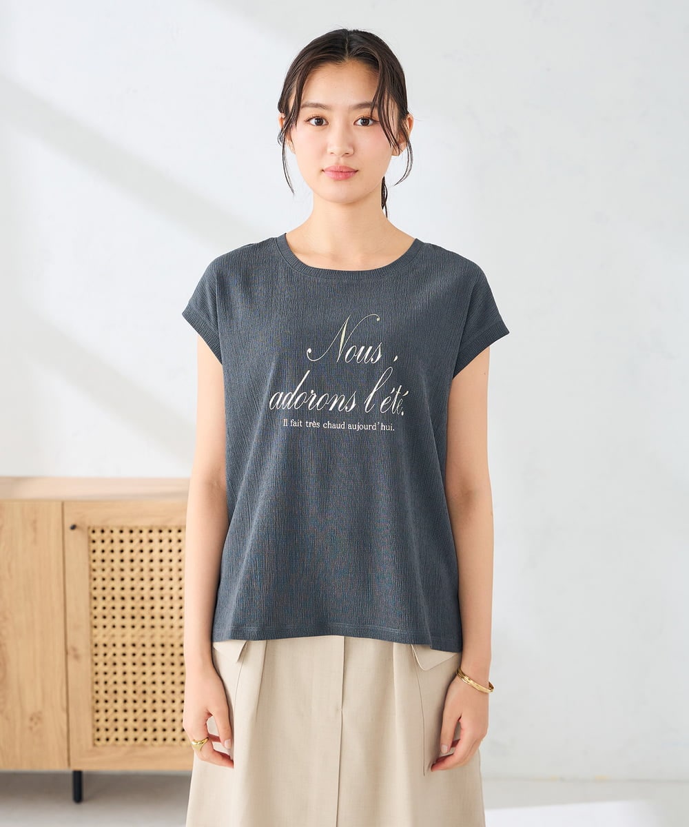 K2KHD64039 a.v.v(アー・ヴェ・ヴェ) 楊柳プリントTシャツ ダークグレー