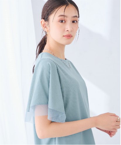 K2KHD68044 a.v.v 【接触冷感/UVカット】シアー切替フレアスリーブトップス
