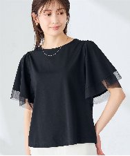 K2KHD68044 a.v.v(アー・ヴェ・ヴェ) 【接触冷感/UVカット】シアー切替フレアスリーブトップス ブラック