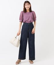K2KHS66044 a.v.v(アー・ヴェ・ヴェ) 異素材ドッキングシアーパフスリーブカットソー ブラック