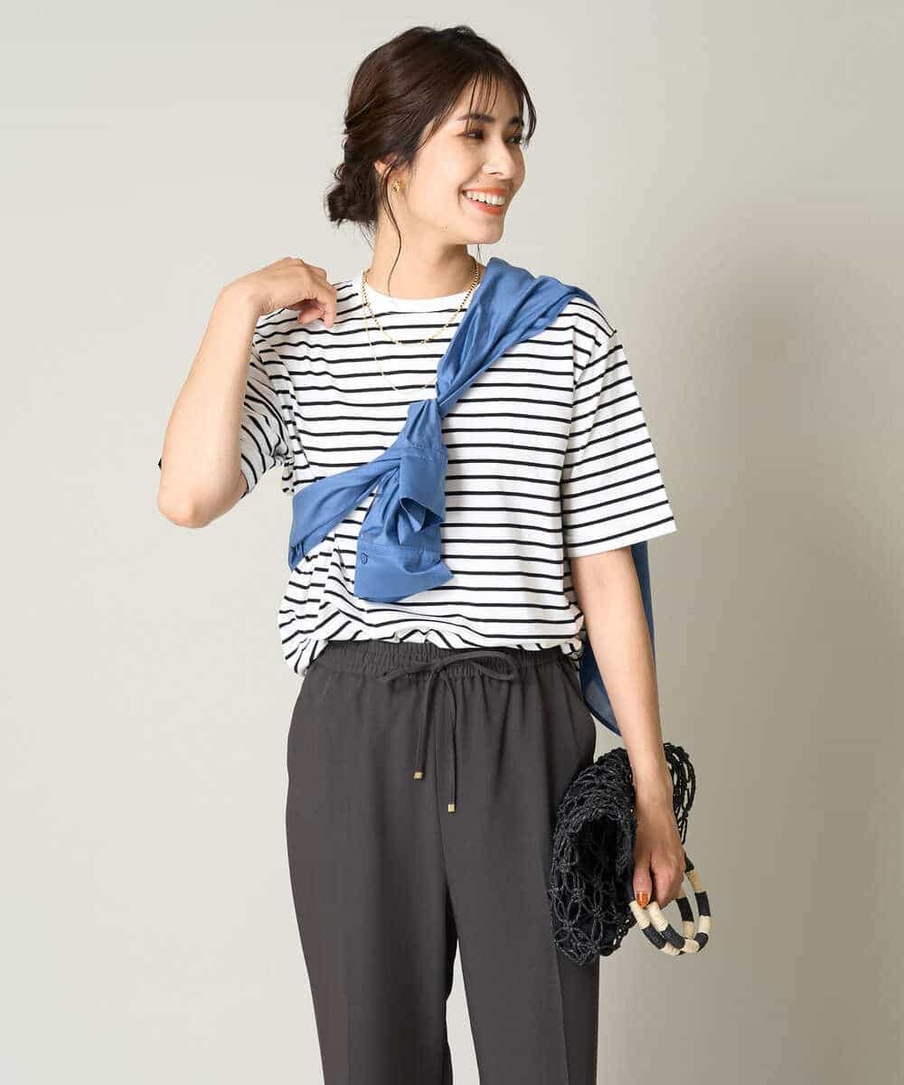 K2KHV61019 a.v.v(アー・ヴェ・ヴェ) 大人のハーフスリーブボーダーTシャツ アイボリー