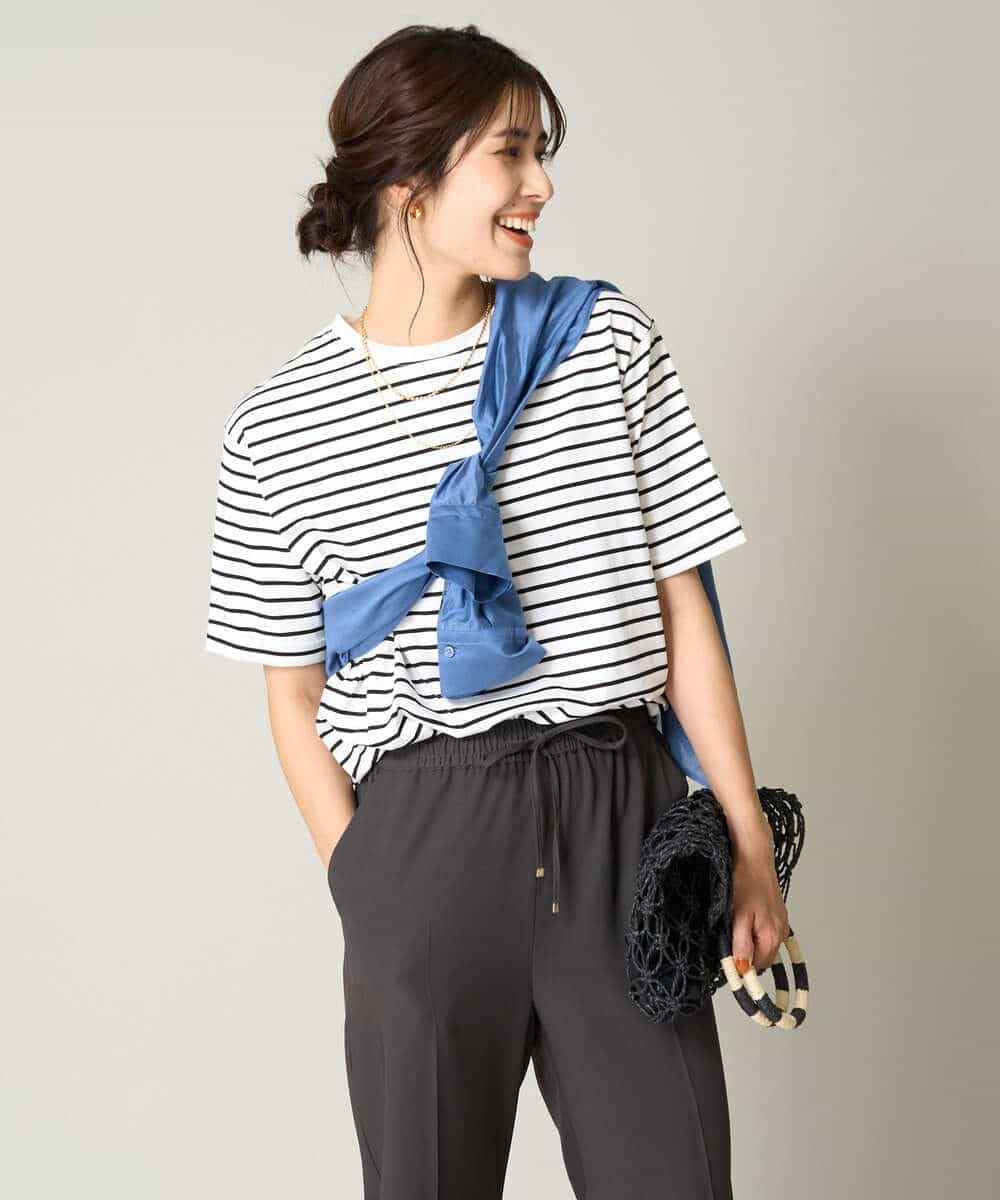 K2KHV61019 a.v.v(アー・ヴェ・ヴェ) 大人のハーフスリーブボーダーTシャツ アイボリー