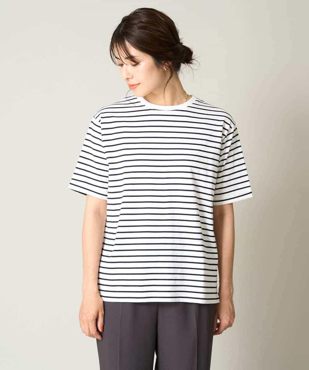 K2KHV61019 a.v.v(アー・ヴェ・ヴェ) 大人のハーフスリーブボーダーTシャツ アイボリー