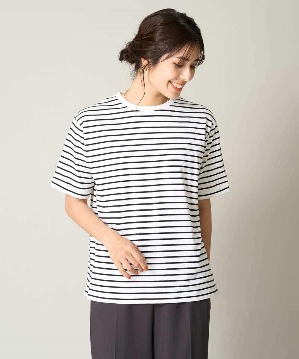K2KHV61019 a.v.v(アー・ヴェ・ヴェ) 大人のハーフスリーブボーダーTシャツ アイボリー