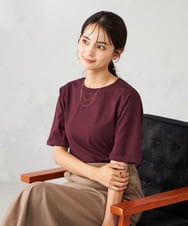 K2KIA16024 a.v.v(アー・ヴェ・ヴェ) 【接触冷感/UVカット/コットン100％】ロールアップハーフスリーブTシャツ バーガンディ
